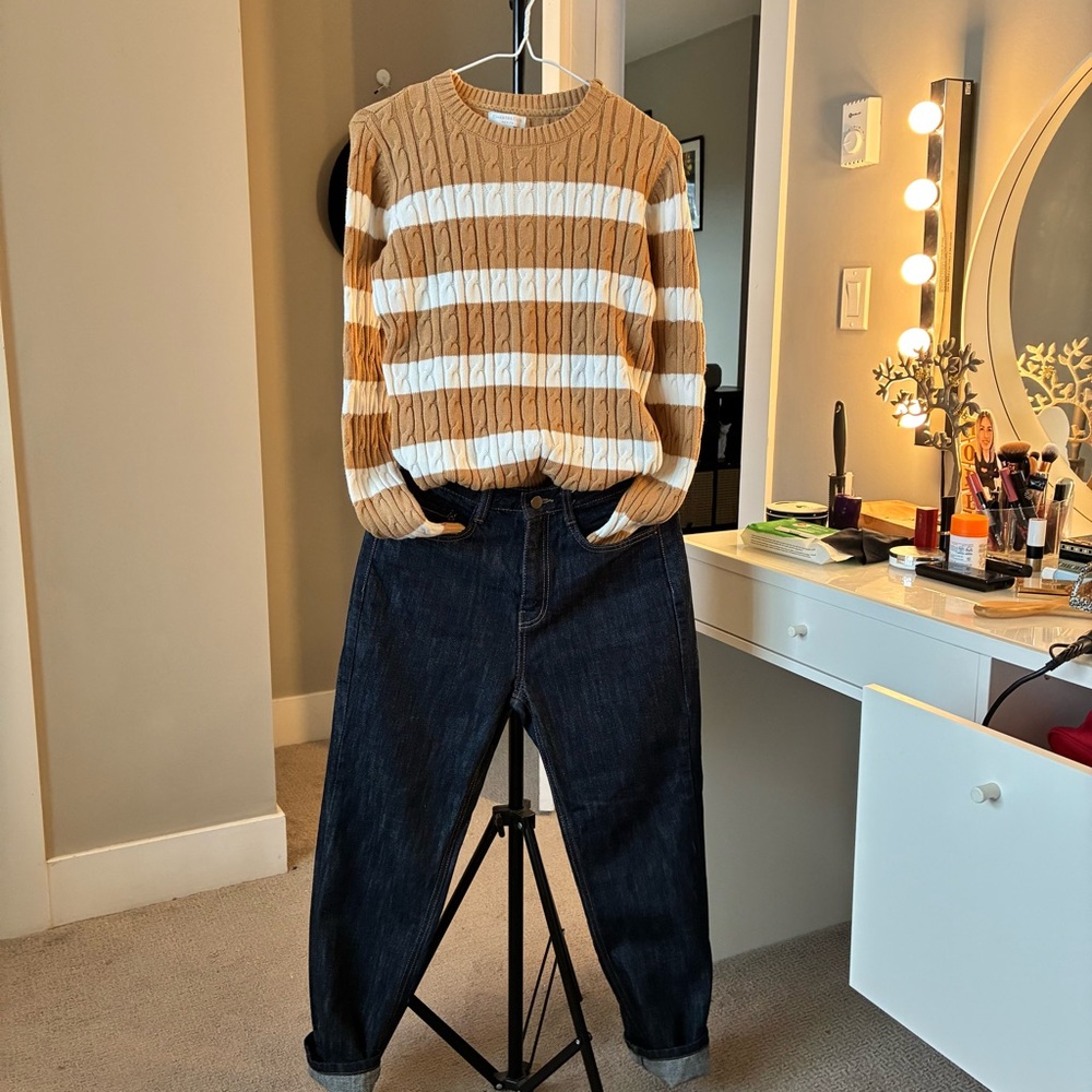 Striped Tan and White Sweater